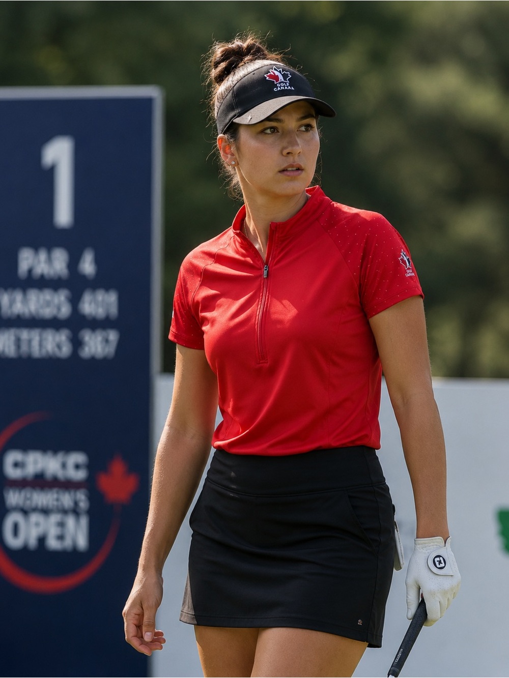 Women’s Red Short-Sleeve Golf Canada Hudson’s Bay Polo with Zip Collar